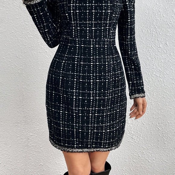 Black Preppy Womens Women's Puff Sleeve Checked Short Dress - Picture 3 of 5
